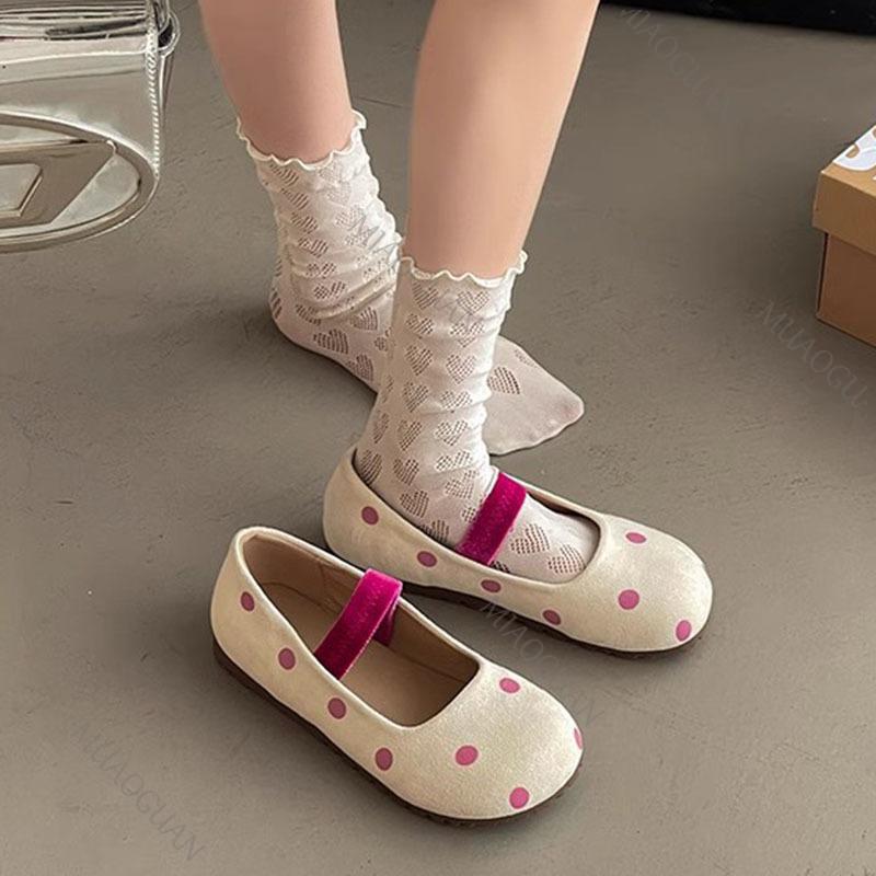 Fashion Shallow Mouth Mary Jane Ballet Single Shoes Spring and Atutumn New Polka Dot Flats Casual Slip on Round Toe Soft Sole Loafers