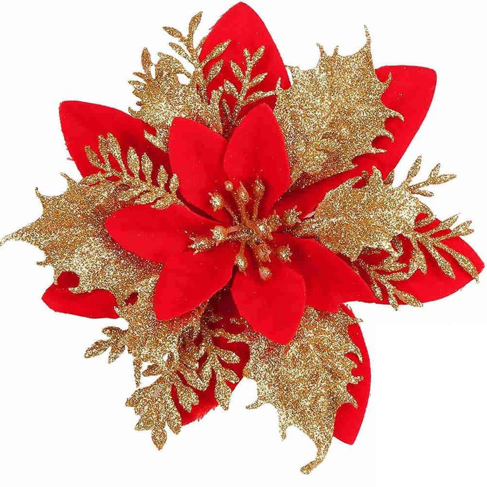 14cm Gold Powder Christmas Flower Wreath & Tree Decoration - 2025 Collection