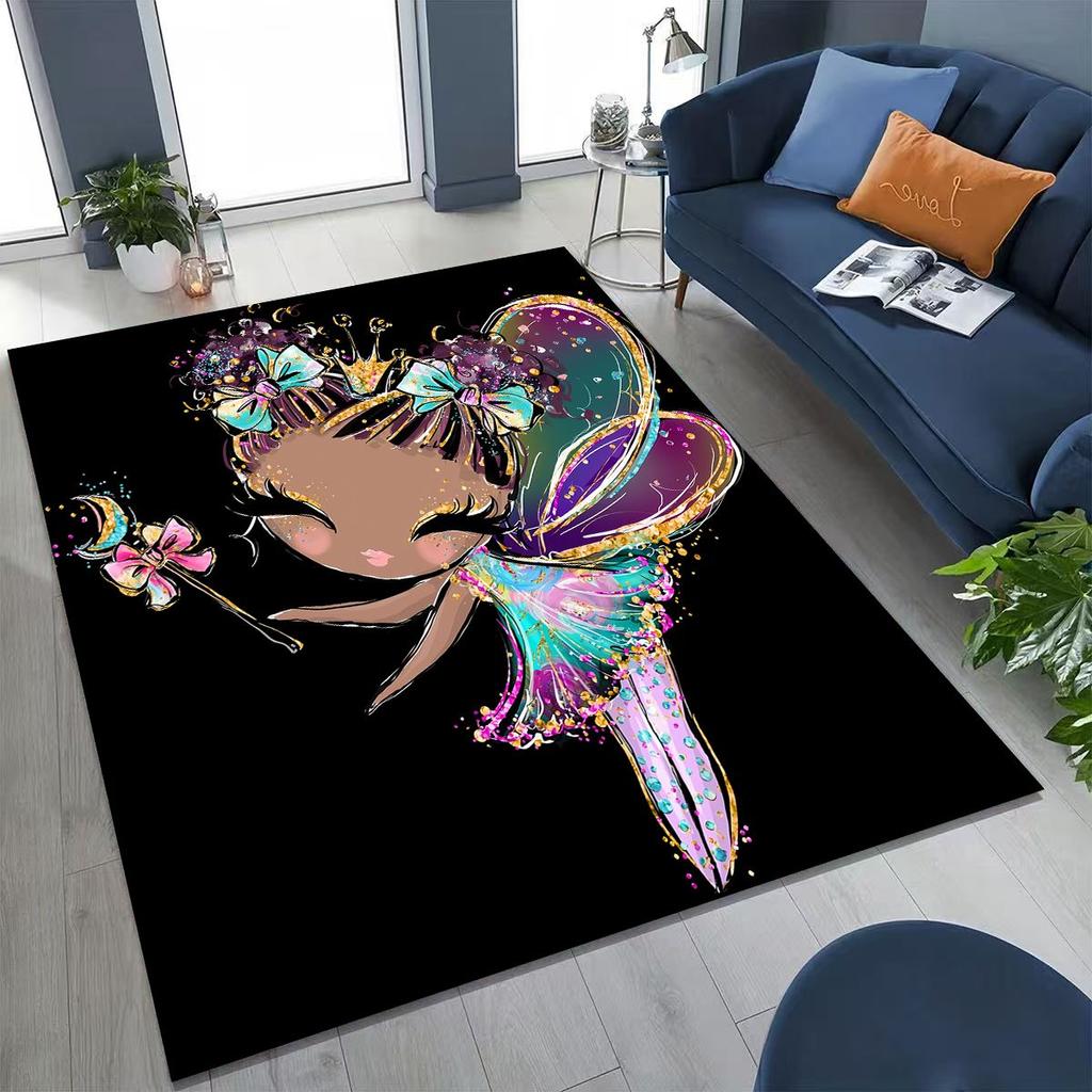 Elegant Ballet Dacing Girl Ballerina Cartoon Rug for Bedroom Living Room Sofa Home Doormat Decor,Large Kids Non-slip Floor Mat
