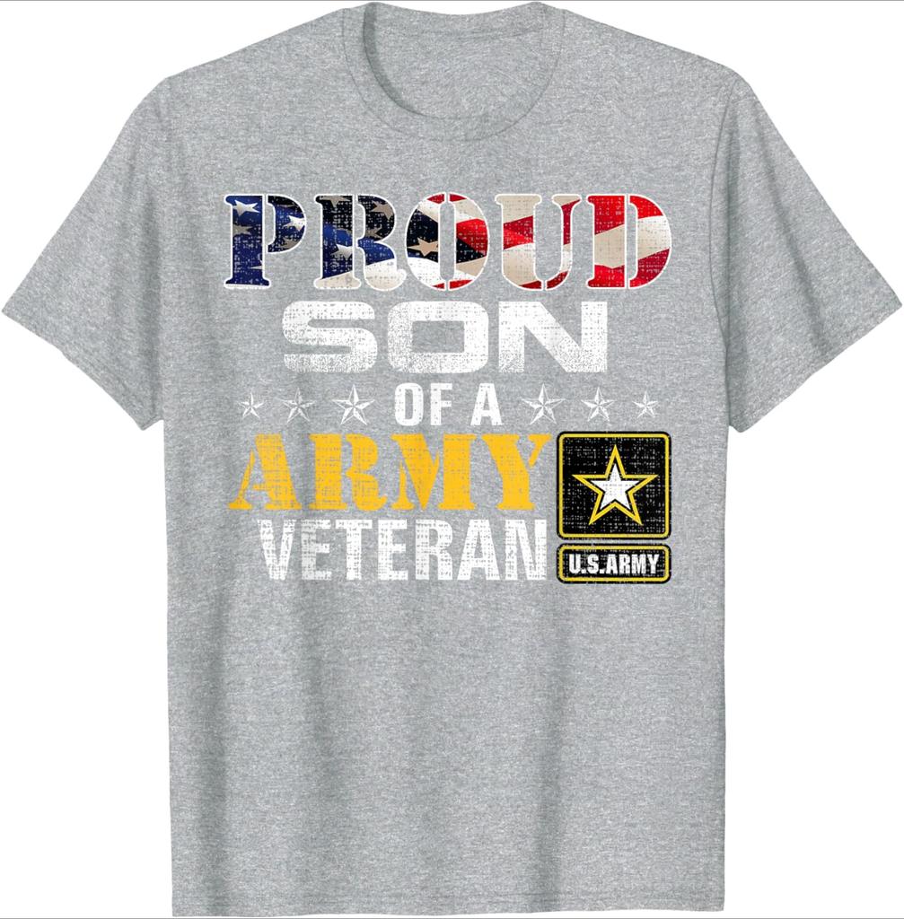 Proud Son Of A Army Veteran American Flag Military design100 cotton summer casual Oneck short sleeve printed mens Tshirt