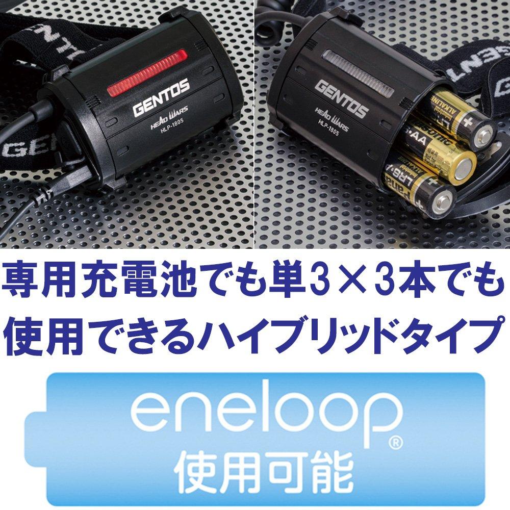 GENTOS LED USB 500 6 Hours of Operational Run Rear View Requires Rechargeable Battery or 3 AA ANSI Compliant HLP-1805 Headlamp, Rechargeable, Lumens,
