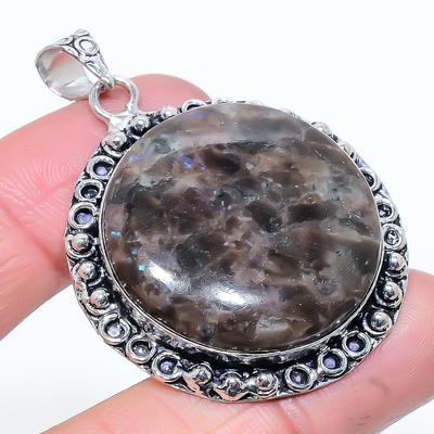 Natürlicher Larvikit Stein Edelstein 925 Sterlingsilber Geschenk Anhänger 2.05" D3a88