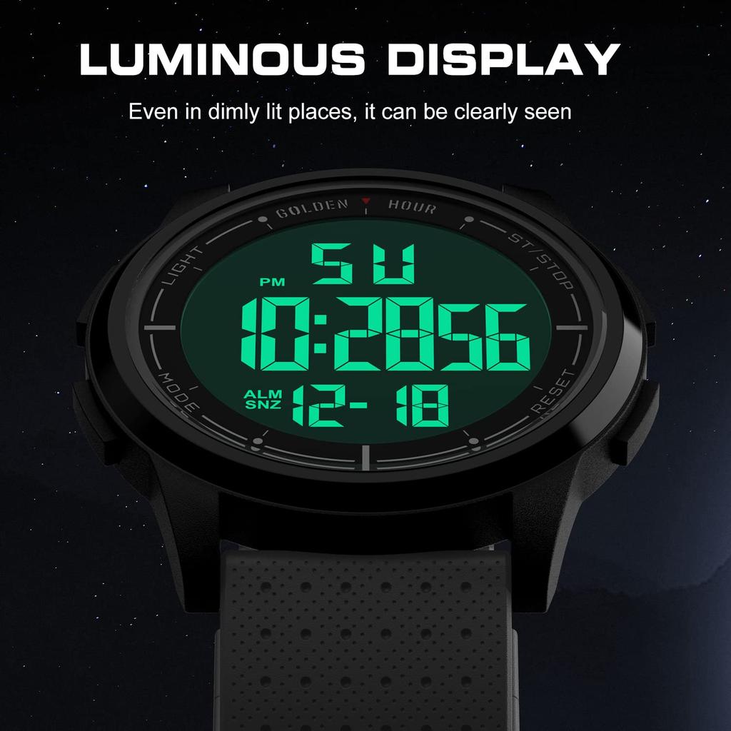 GOLDEN HOUR minimalist waterproof sports digital watch with display and rubber Unisex Men's Watch Ultra-thin, design, wide-angle strap. model.