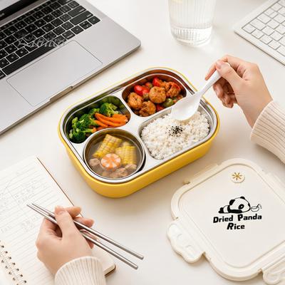 Boîte à lunch Compartimentée pour le Bureau Acier Inoxydable 304 Boîte Bento, Récipient Divisé avec Couverts Adultes Étanches Nourriture Étudiants, Passe au Micro-ondes