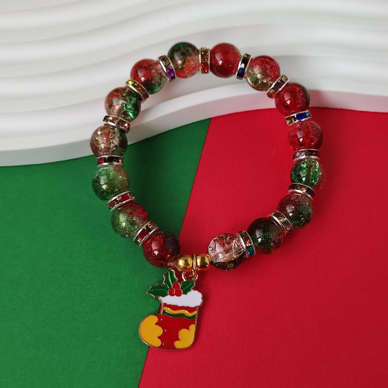 Christmas Diamond Santa & Snowflake Glass Bracelet: Stylish & Versatile Holiday Accessory.