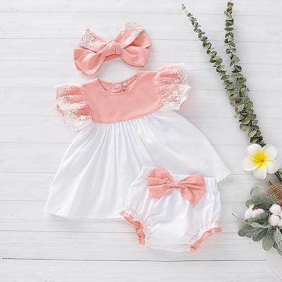 Infant Baby Girls Ruffle Romper Tops Bowknot Floral Bloomer Shorts Headband Outfits Set