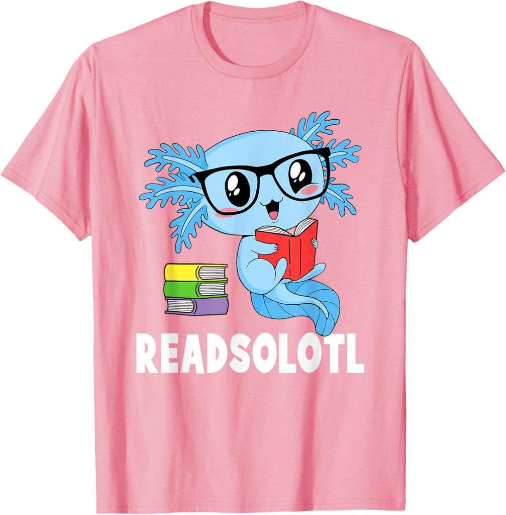 Readsolotl Kawaii Axolotl Reading Glasses Graphic T-Shirt Funny Book Lover Tee Men Women