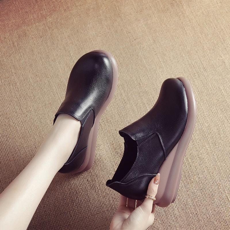 Autumn Top Layer Cowhide Sponge Sole Comfortable Women's Shoes Casual Leather Comfortable Women's Singles Shoes Middle-aged Mother's Shoes