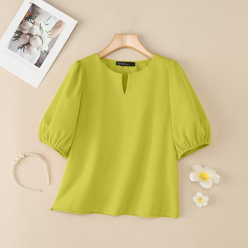 ZANZEA Women Casual V-Neck Summer Short Sleeve Blouse