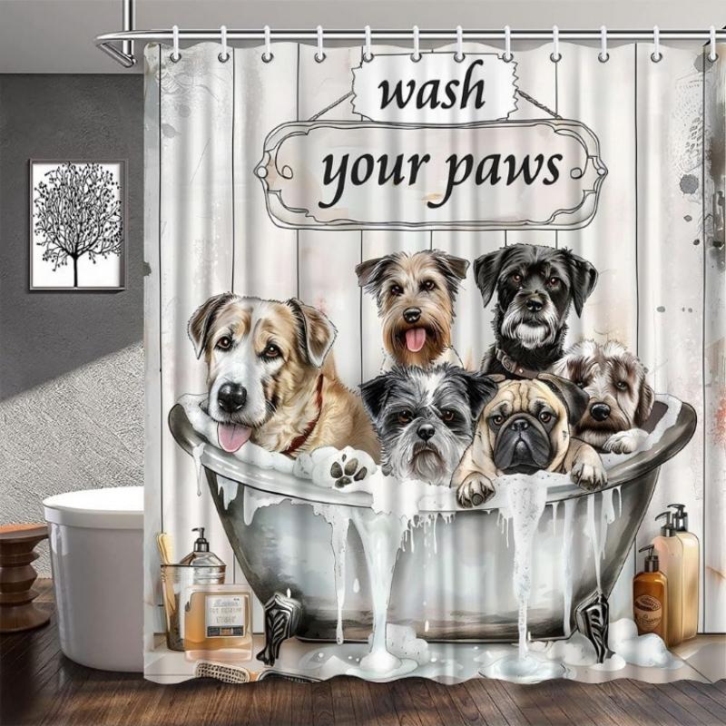 

Funny Dog Shower Curtain Vintage Cute Puppy in Bathtub Bubbles Retro Hilarious Animal Lovely Pet Rustic Wooden Board Bathroom 90x180CM