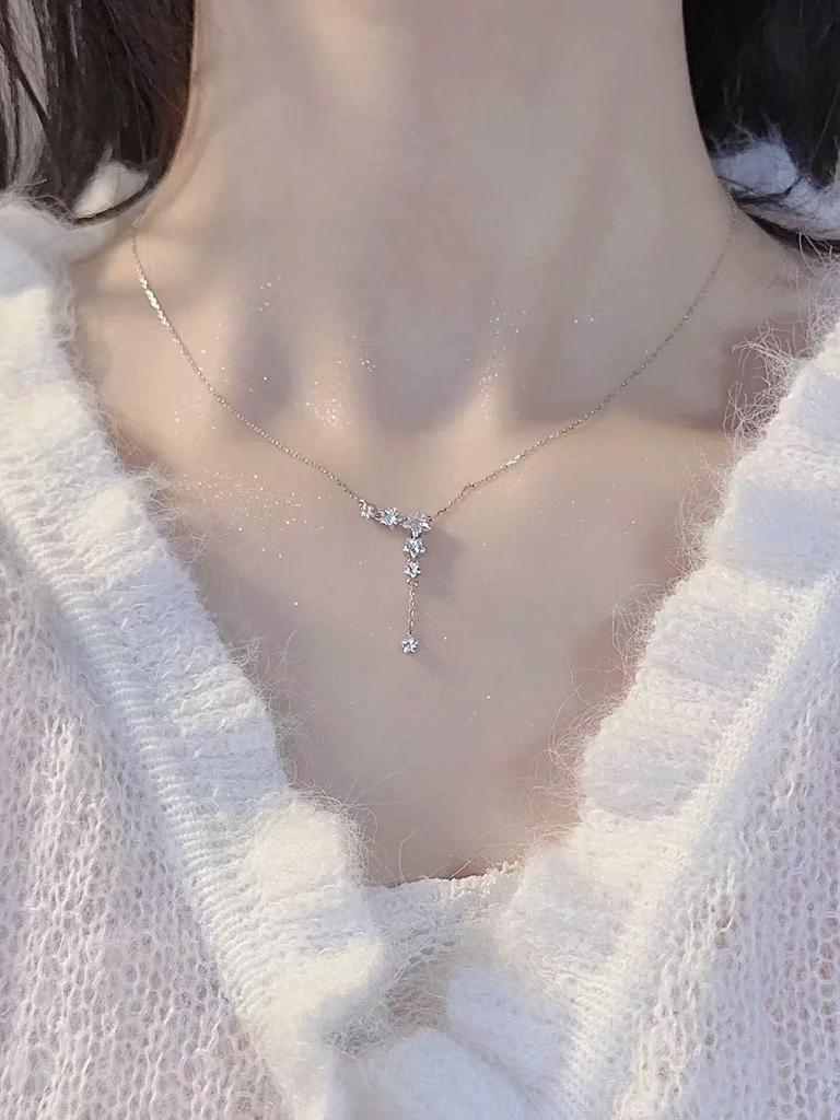 New 925 Sterling Silver Necklace Long Charm Star Shape Pendant Charm Woman Choker Birthday Gift Exquisite Jewelry