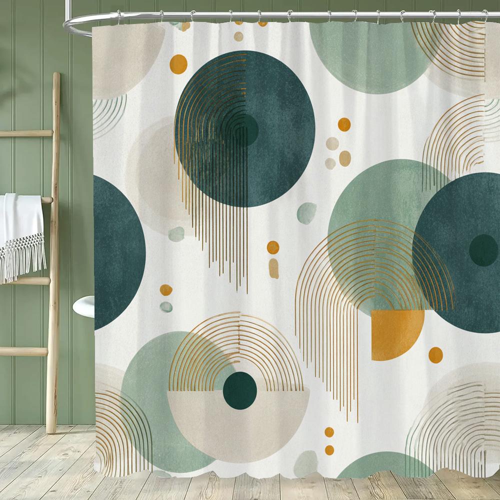Modern Geometric Shower Curtain, Stylish Design Modern Minimalist Bathroom Curtain , Home Decoration Curtain With Hooks