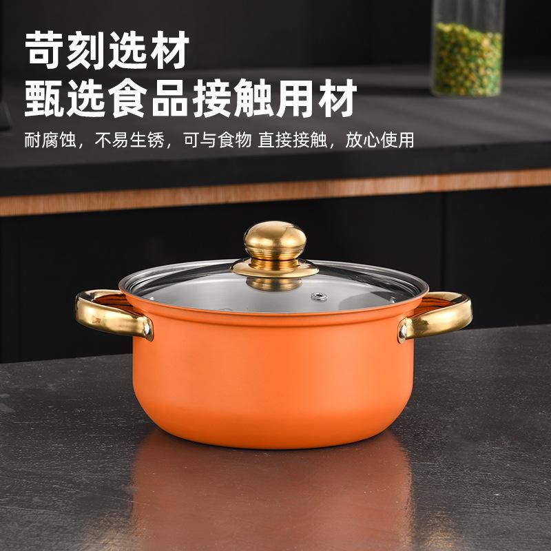 Stainless Steel Blue Pot Set, Gold Handle Six-piece Set, Soup Pan, Milk Pan, Frying Pan, Wok, Cookware