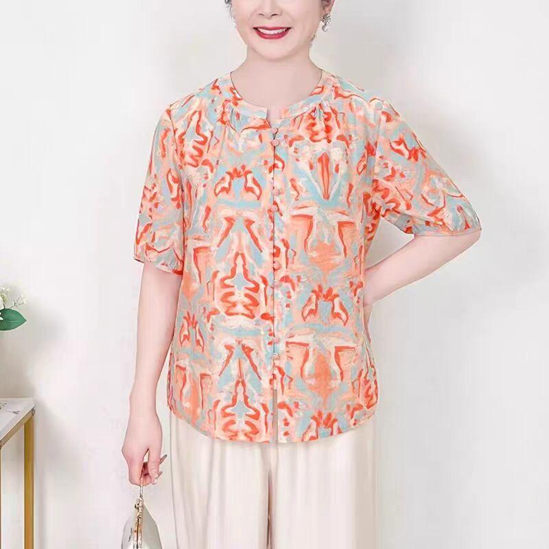 

Женский новый модный топ с принтом и круглым вырезом, свободный, с короткими рукавами, с отделкой XL оранжевый