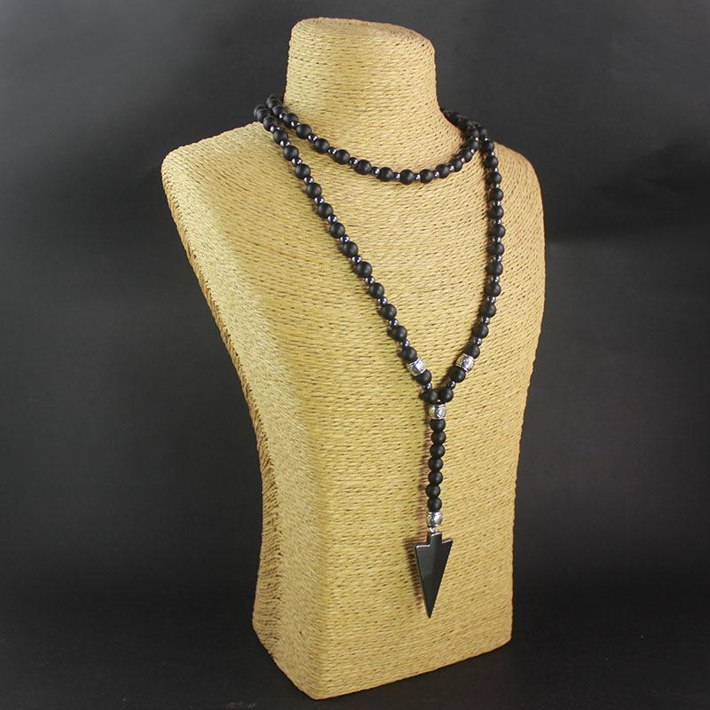Arrow Necklace Matte Imitation Black Agate Round Bead Hematite Minimalist Harajuku Men Women Necklaces