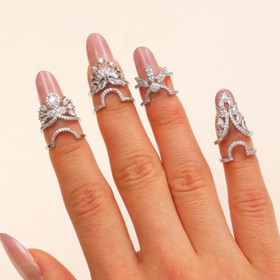 Nail Ring 3D Butterfly Flower Wing Design Detachable Nail Cap Ring Set Sparkling