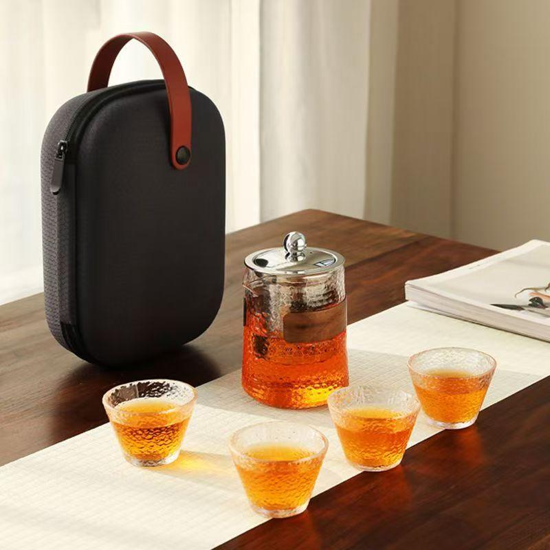 Portable Travel Tea Set High Temperature Resistant Glass Tea Cup Set New Hot Travel Essential Accessories Teaware Sets