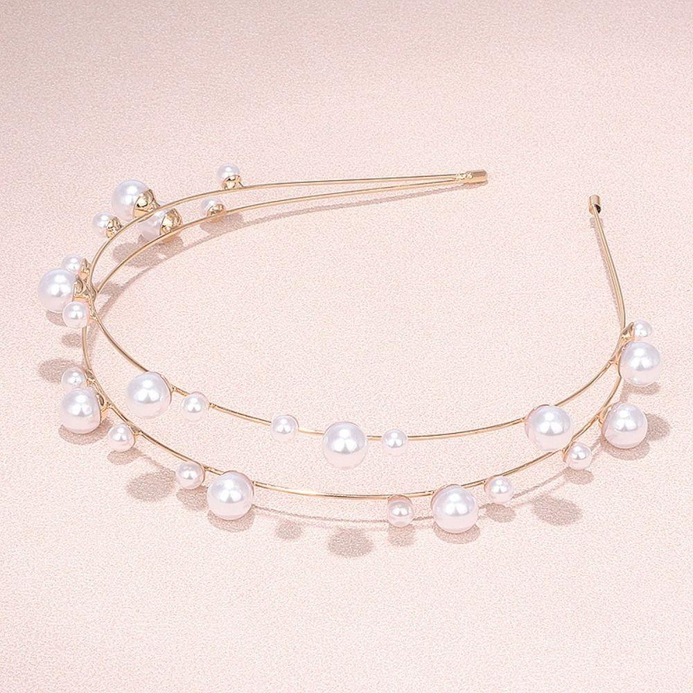 Natural Pearl Pearl Hair Band Gold Silver Color Pearl Headband Bridal Hair Crown  For Women