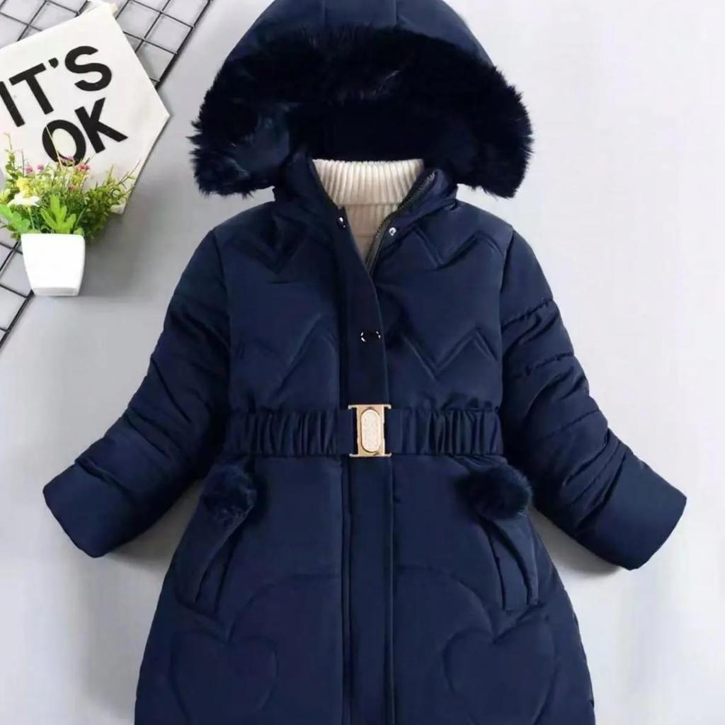 Girls Winter Thicken Keep Warm Jacket Hooded Zipper Fur Collar Outerwear Children Clothing