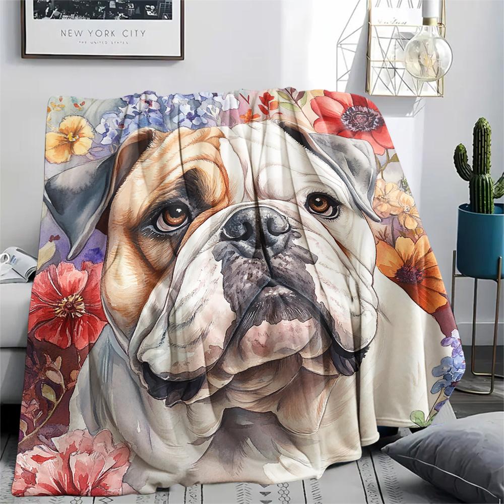 Bulldog Print Flannel Blanket, High quality Comfortable for All Seasons, Home Decor, Warmth and Comfort, Perfect for Christmas Gifts