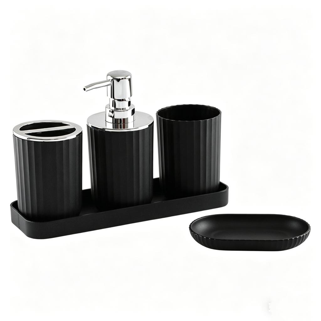 Bathroom Accessory Set Includes Soap Dispenser Tumbler Toothbrush Holder and Soap Dish with Electroplated Finish Durable and Functional Design