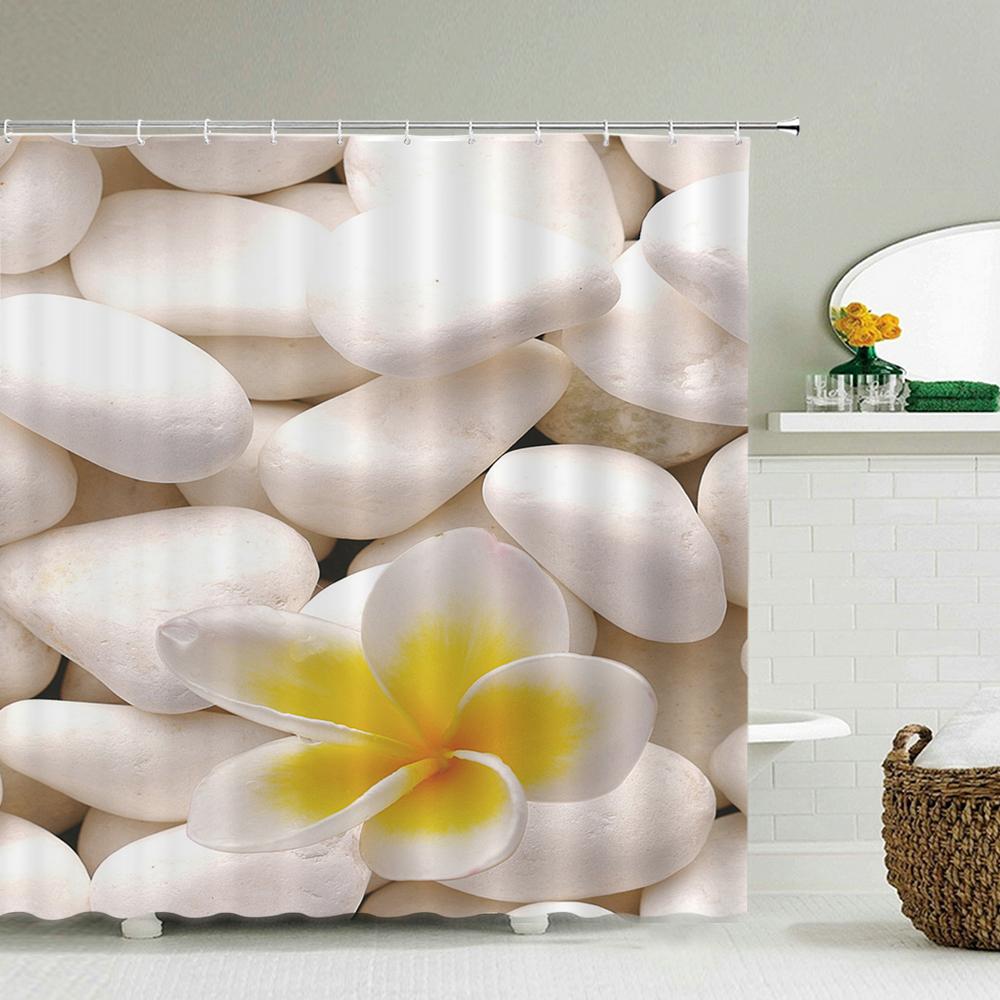 Beautiful Colorful Flower Printed Shower Curtains Frabic Zen Stone Floral Waterproof Polyester Bath Curtain With Hooks 180X180cm
