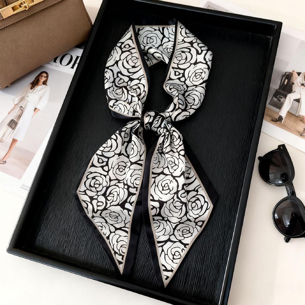 French retro polka dot long silk scarf women's spring and summer fashion temperament versatile high-end scarf headband streamer belt