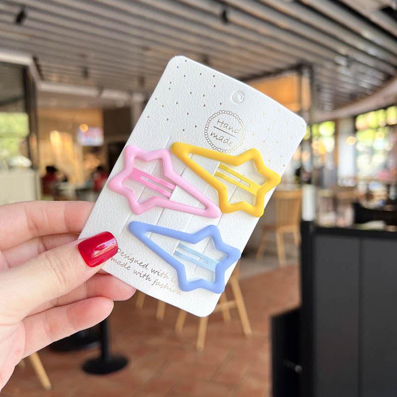 3pcs Frosted Simplicity Hairpins for Girls Star Oval Triangle Square Hair Clips for Kids Snap Hair Clips Hairpins Click Clack