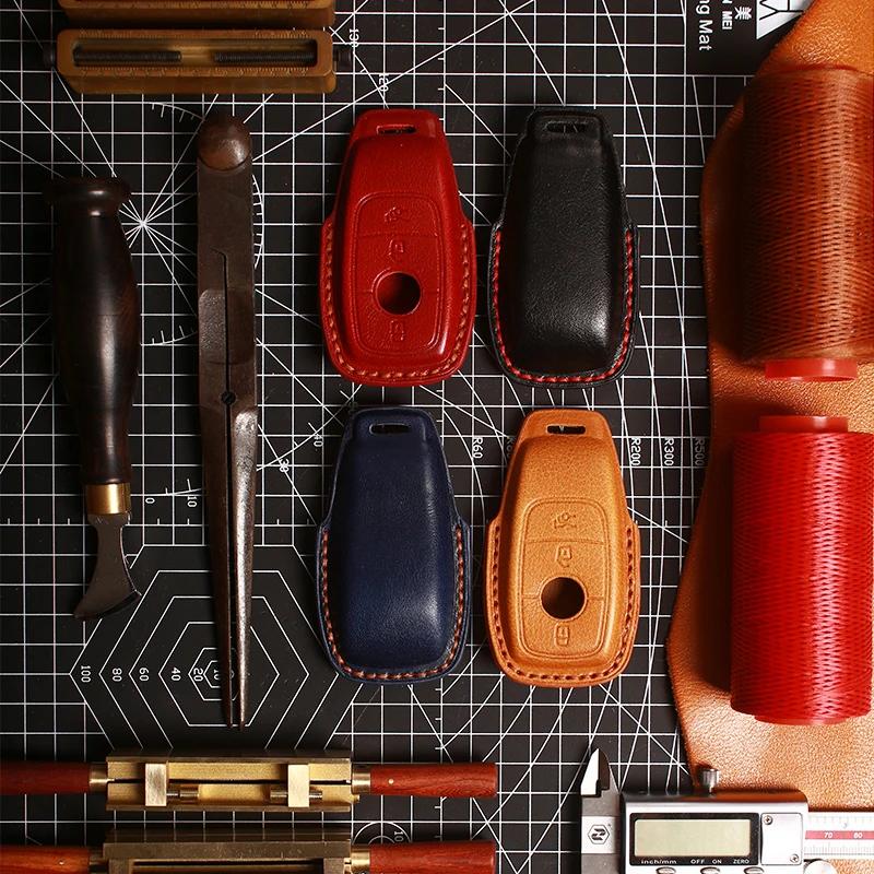 Luxury Car Key Case Cover Fob Protect Leather Keychain Holder Accessories for Mercedes Benz GLC300L E300 E260 E350 A200 Keyring