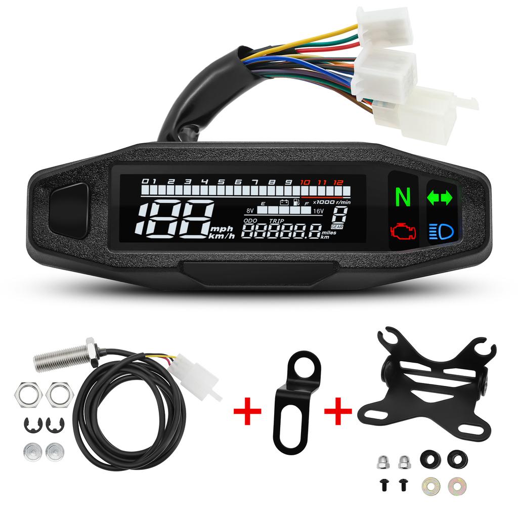 Mini Universal Drehzahlmesser für Motorrad LCD Digitaler Tacho Kilometerzähler Elektromotorrad Geschwindigkeitsmesser Moto Zubehör