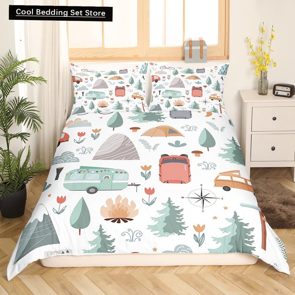 Camping Äventyr Kung Drottning Påslakan Utrustning Yxa Stock Sängkläder Set Lägereld Spade Täcköverdrag Polyester Täckeöverdrag