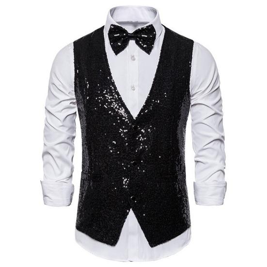 Männer Weste Bogen Set Glänzende Pailletten Ärmellos Slim Fit Cardiagn Einreiher V-ausschnitt Bühne Zeigen Emcee Leistung Männer weste