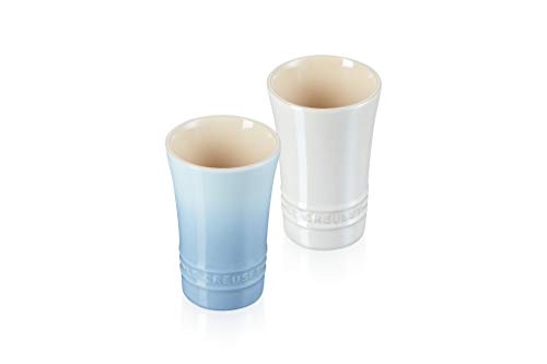 LE CREUSET Pair Slim Tumblers, 170ml, Coastal Blue with White Lustre, Heat and Cold Resistant, Microwave and Oven Safe, Set of 2, Wedding Gift, Annive