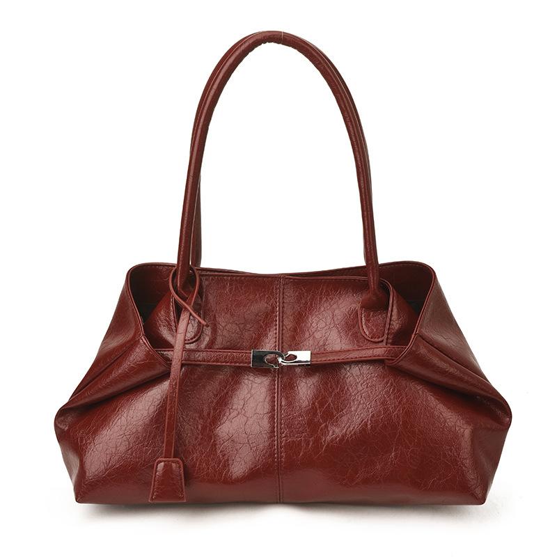 PU Tote Bag for Women with Cracked Texture Design and Metal Clasp Closure Ideal for Daily Use Work and Casual Outings
