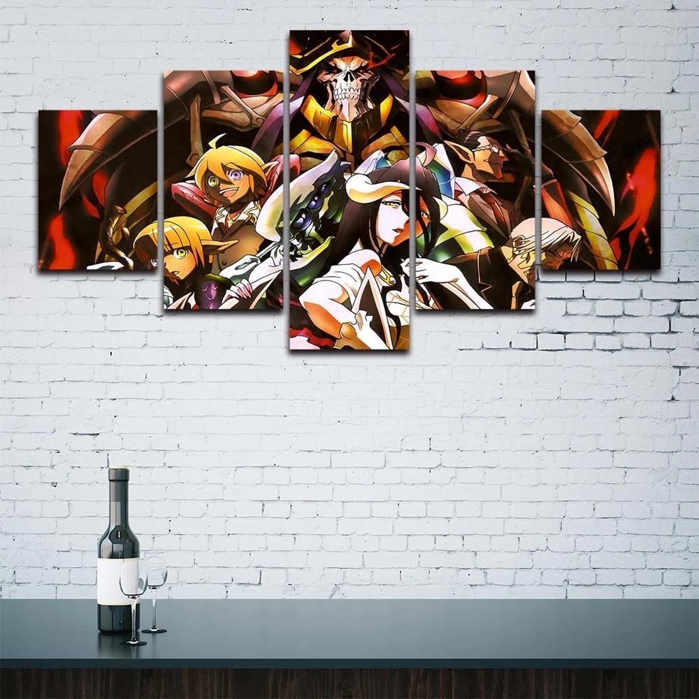 No Frame Picture Modular 5 Pcs Anime Characters Overlord Wall Art Canvas Painting Posters and Prints Living Room Decoration Home