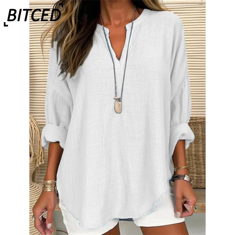 BITCED Women's Fashion Casual Solid Color Print Short Sleeve V Neck Blouses & Shirts