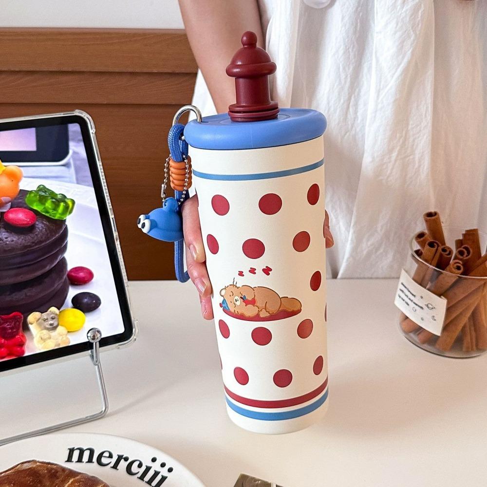 Cute Thermos Bottle With Straw Infuser Large Stainless Steel Thermal Cup For Tea Coffee Girl Woman Portable Water Bottle 700ml