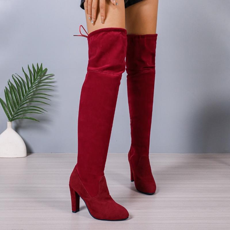 2025 Neue Damenstiefel Faux-Wildleder Overknee-Stiefel Schnürstiefel Sexy High Heels Schuhe Frau Weiblich Schlanke Oberschenkel Oberschenkelhohe Stiefel