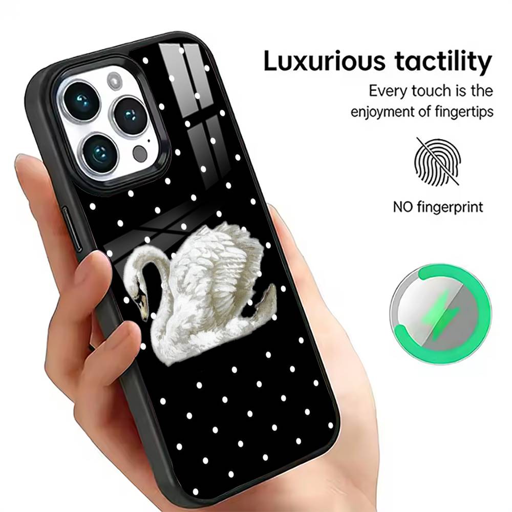

Luxury Black White Swan Phone Case For iPhone17,16,15,14,13,12,11 Plus,Pro Magnetic For Magsafe Wireless Charging iphone16e