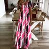 Women Plus Size V Neck Short Sleeve Geometric Printed Casual Long Dress