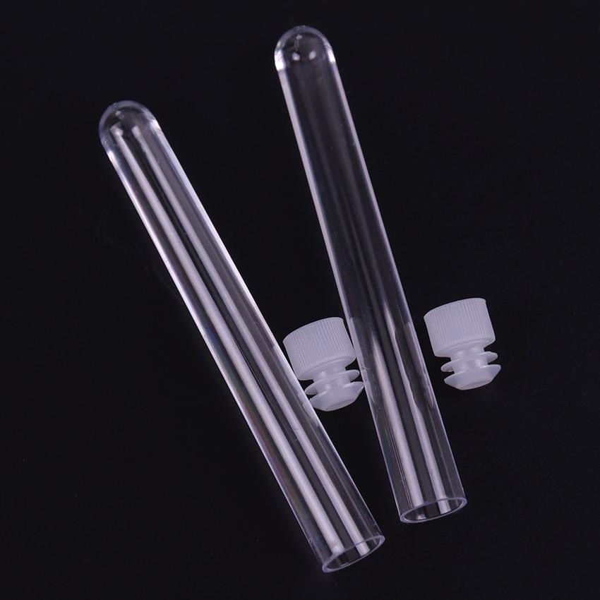 10PCS 12x100mm Lab Clear Plastic Test Tube Round Bottom Tube Vial with Cap Office Lab Experiment Supplies