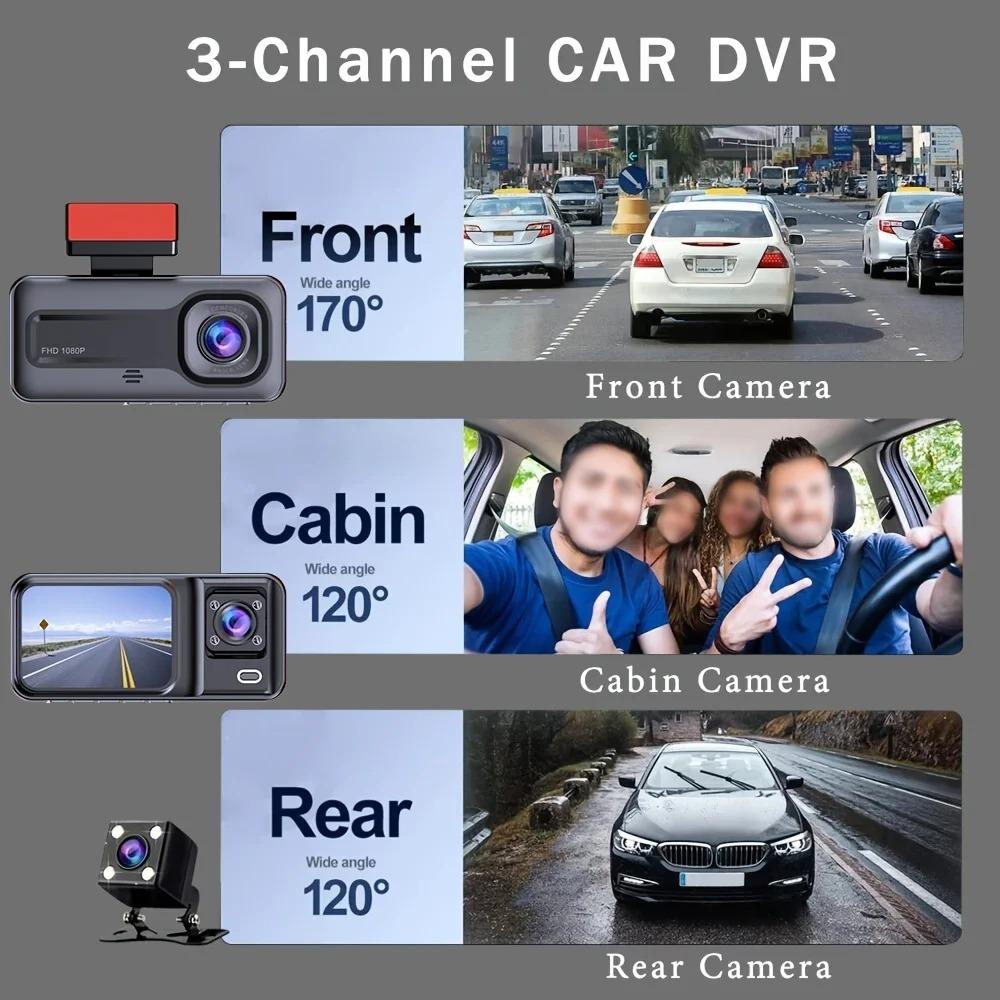 Neu 1080P Auto Fahren Recorder 3 Kameras 3-kanal Auto DVR Black Box Nachtsicht Video Recorder Versteckte Recorder hinten View Kamera