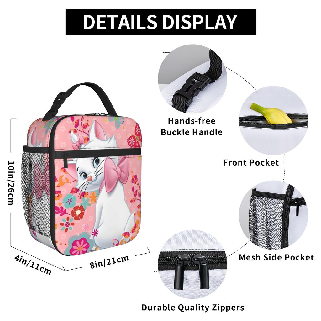 Maries Cat Insulated Lunch Bags High Capacity Cute Cat Cartoon Reusable Cooler Bag Tote Lunch Box Beach  Travel Food Bag