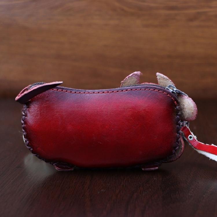Praktische zweifarbige Leder Schlüsselanhänger Tasche Zubehör Gestaltet Mit Cartoon Rinderfigur Und Kratzfester Auskleidung