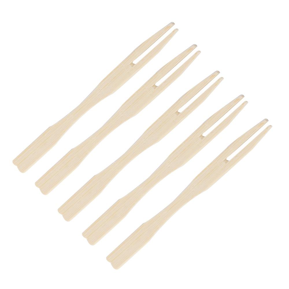 800Pcs Bamboos Raw Dessert Pick Mini Two-prong Fork Snack Fork Fruit Skewer Outdoor Snack Eating