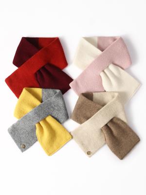 Women Pure Cashmere 2-color Combination Knit Bowknot Small Scarf Neckerchief Neck Warmer Ring Collar Female Boutique Small Accs