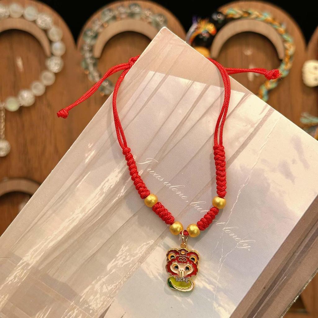 New Year Wealth God Adjustable Red Rope Bracelet - Chinese Style Student Hand Ornament