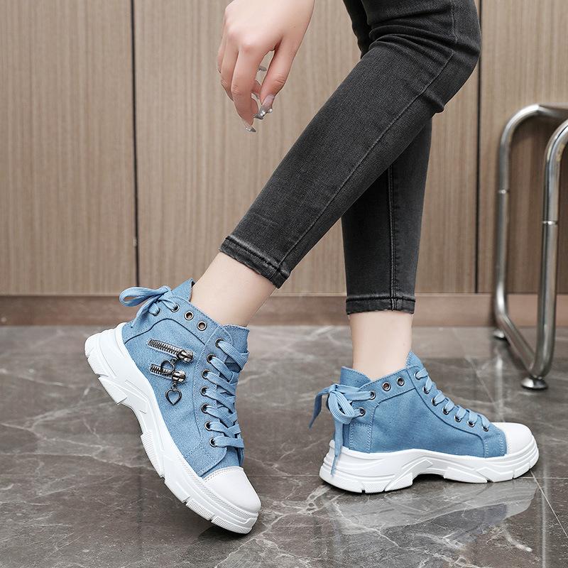 New Canvas High Top Women's Shoes 2026 Spring/Summer Breathable Thick Sole Elevated Casual Shoes Martin Boots Sports