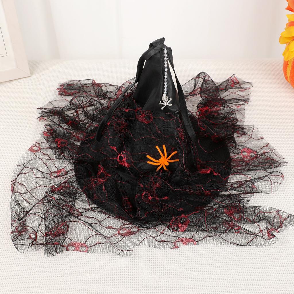 Dark Gothic Spider Lace Witch Hat Halloween Cosplay Party Costume Crone Headwear for Women Men Unisex Adult