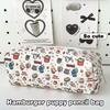 Cute Burger Dog Printed Pencil Case Large Capacity Portable Storage Bag Stationery Makeup Bag Gifts